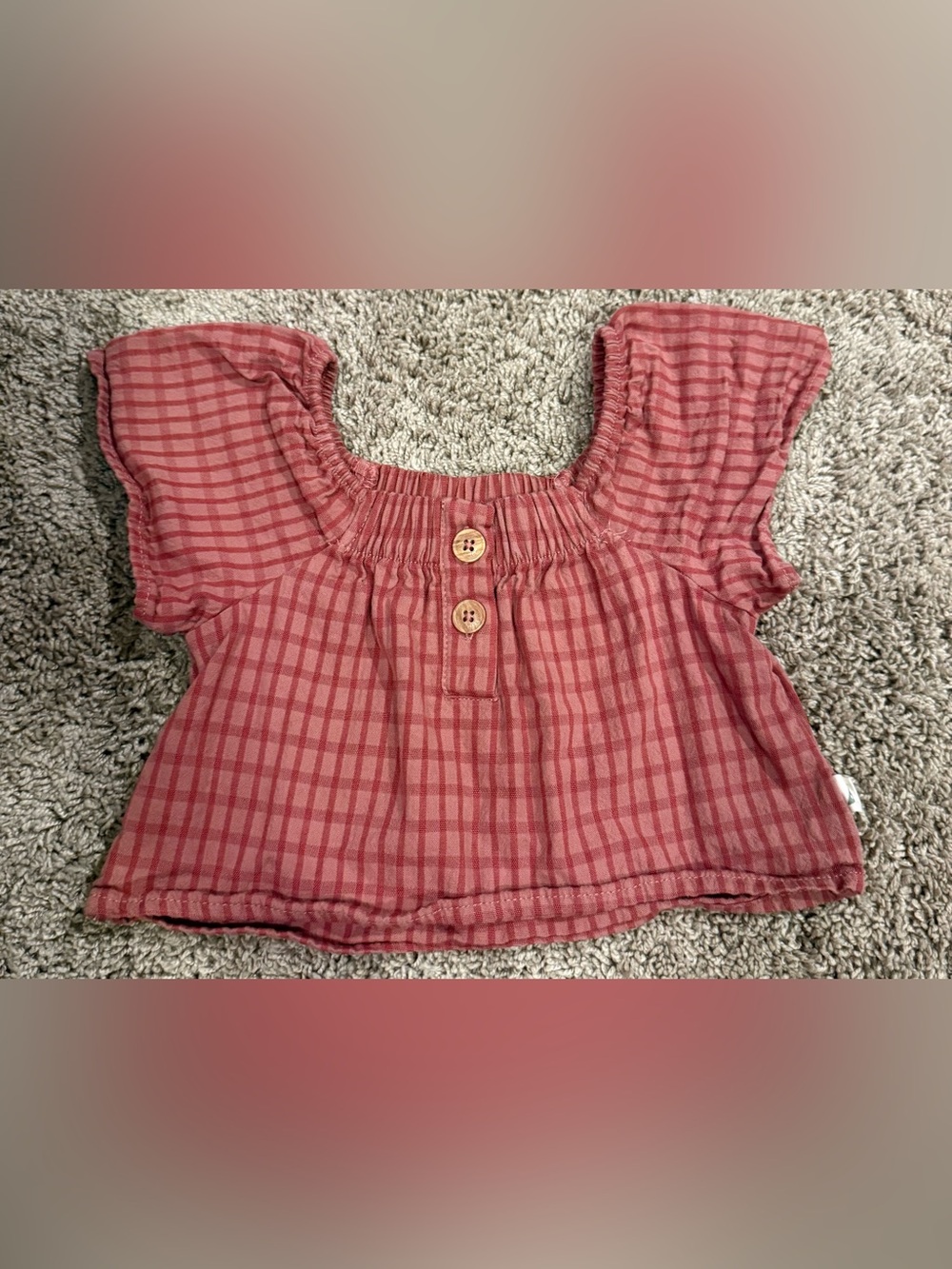 Easy Peasy Baby Girls 12M Red Gingham Flutter Sleeve Top